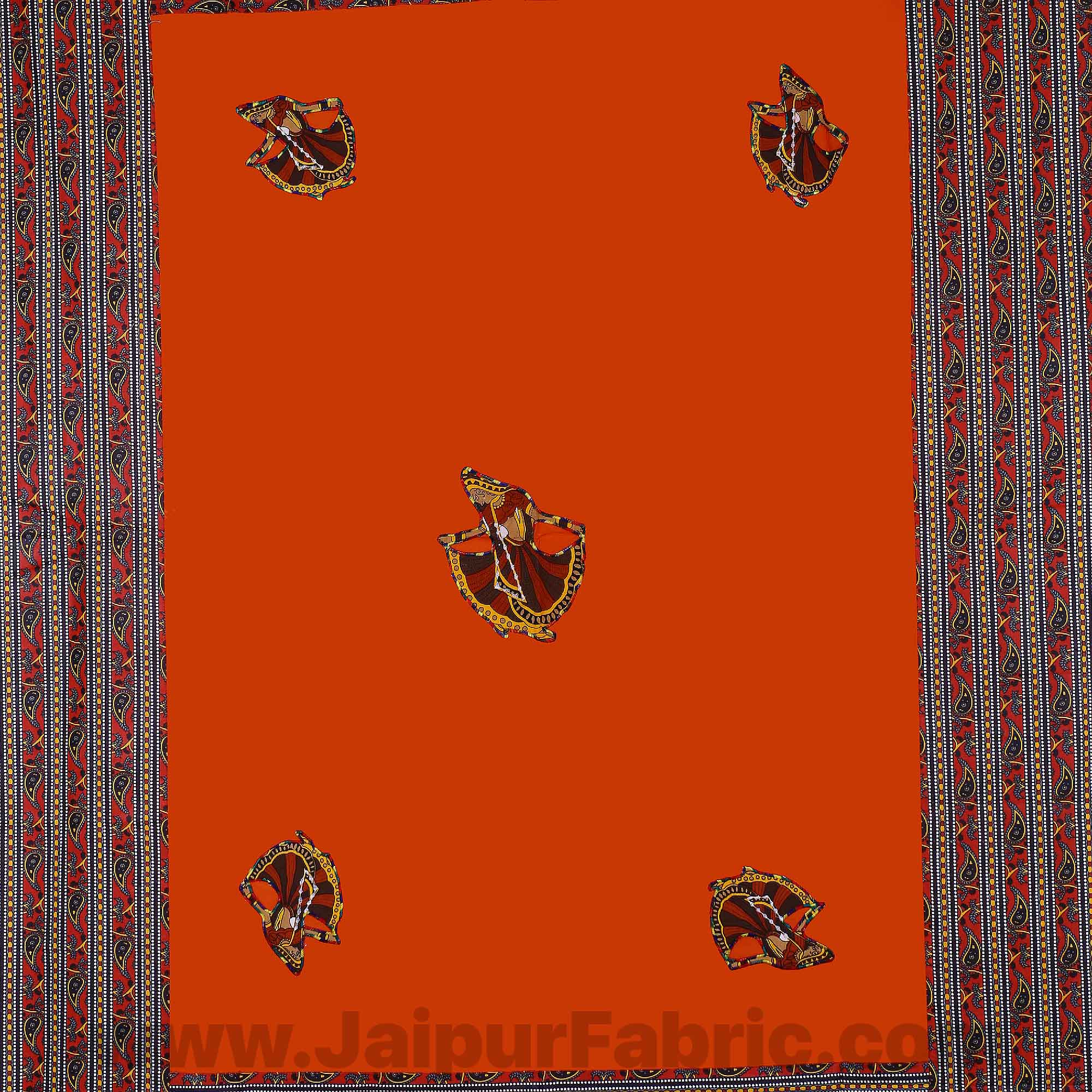 Applique Orange Gujri Jaipuri  Hand Made Embroidery Patch Work Single Bedsheet