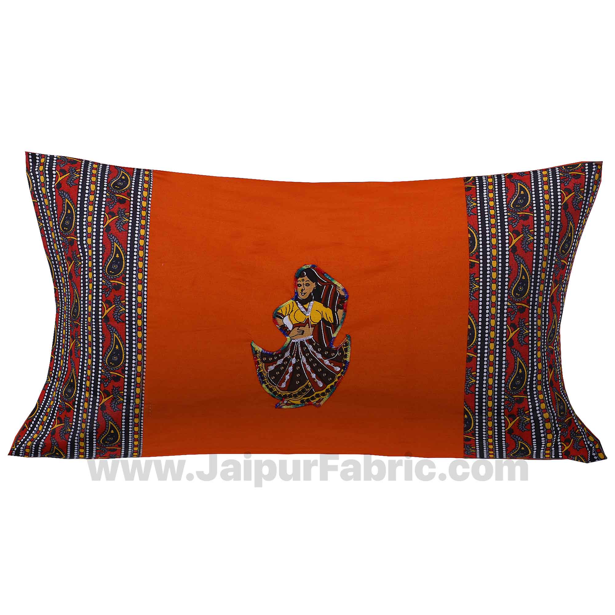 Applique Orange Rajasthani Dance Jaipuri  Hand Made Embroidery Patch Work Single Bedsheet