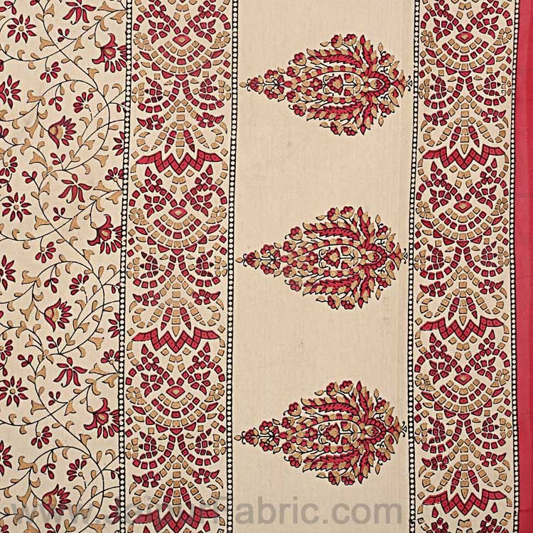 Ethnic Gold Red Floral Double Bedsheet