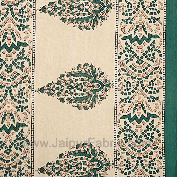 Ethnic Gold Green Floral Double Bedsheet