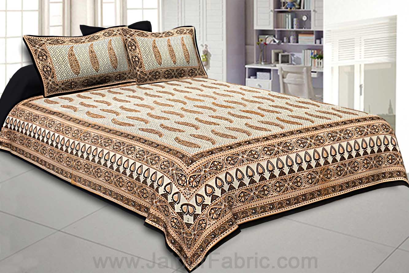 Ethnic Petals Print Sandy Brown Bedsheet