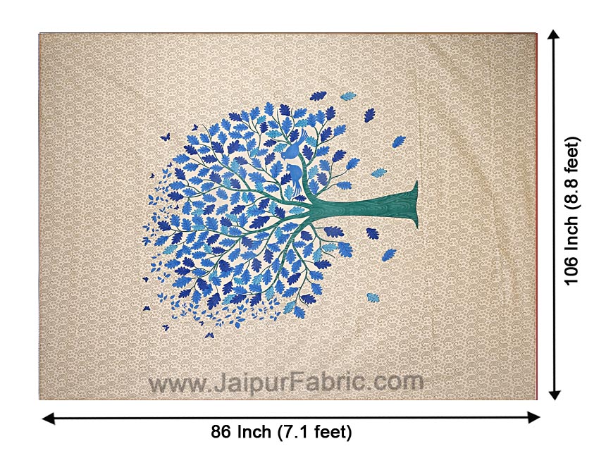 Beige Double Bedsheet With Blue Green Spring Tree