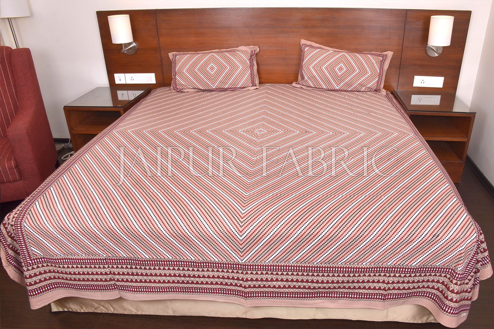 Brown Zick Zack Print Double Bed Sheet