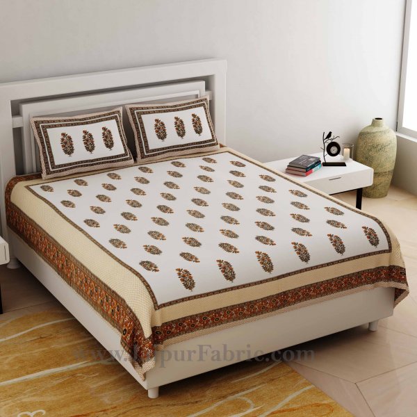 Ethnic Block Print Brown Double Bedsheet