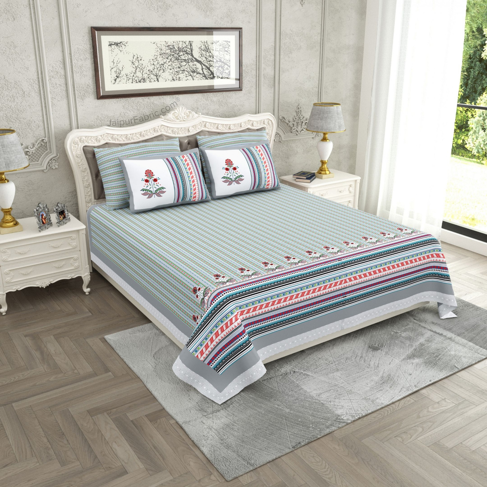 Modern Spread Grey Cotton King Size Bedsheet