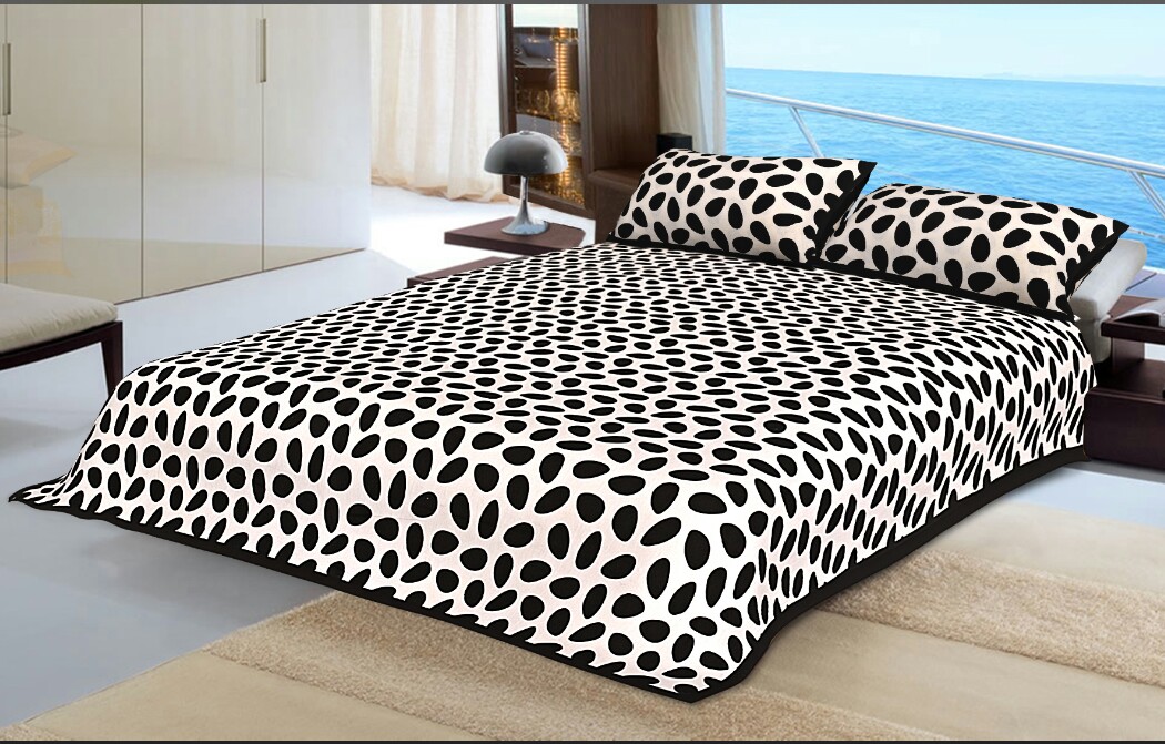 Black Border White Base Cow Print Cotton Double Bed Sheet