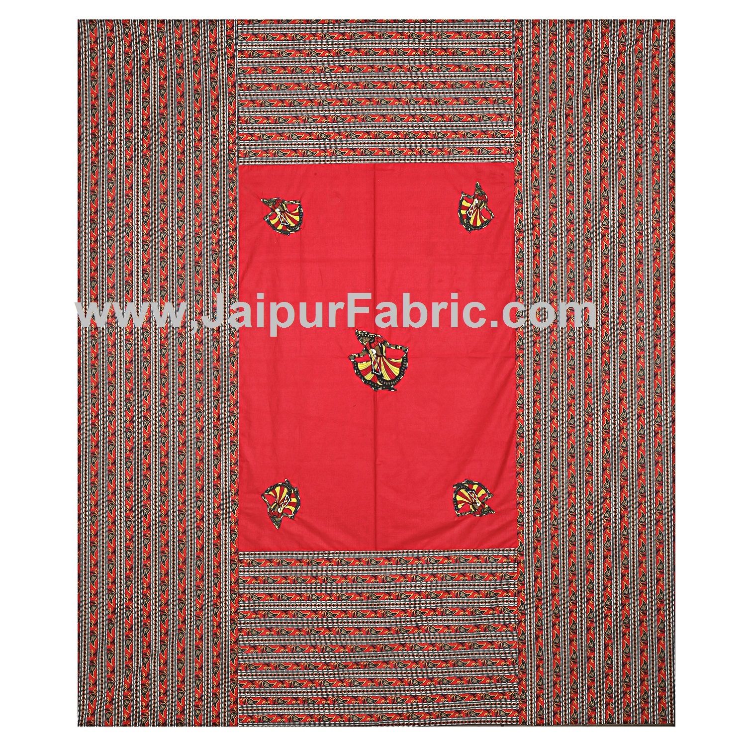 Double Bedsheet Rani color Gujri dance applique Design