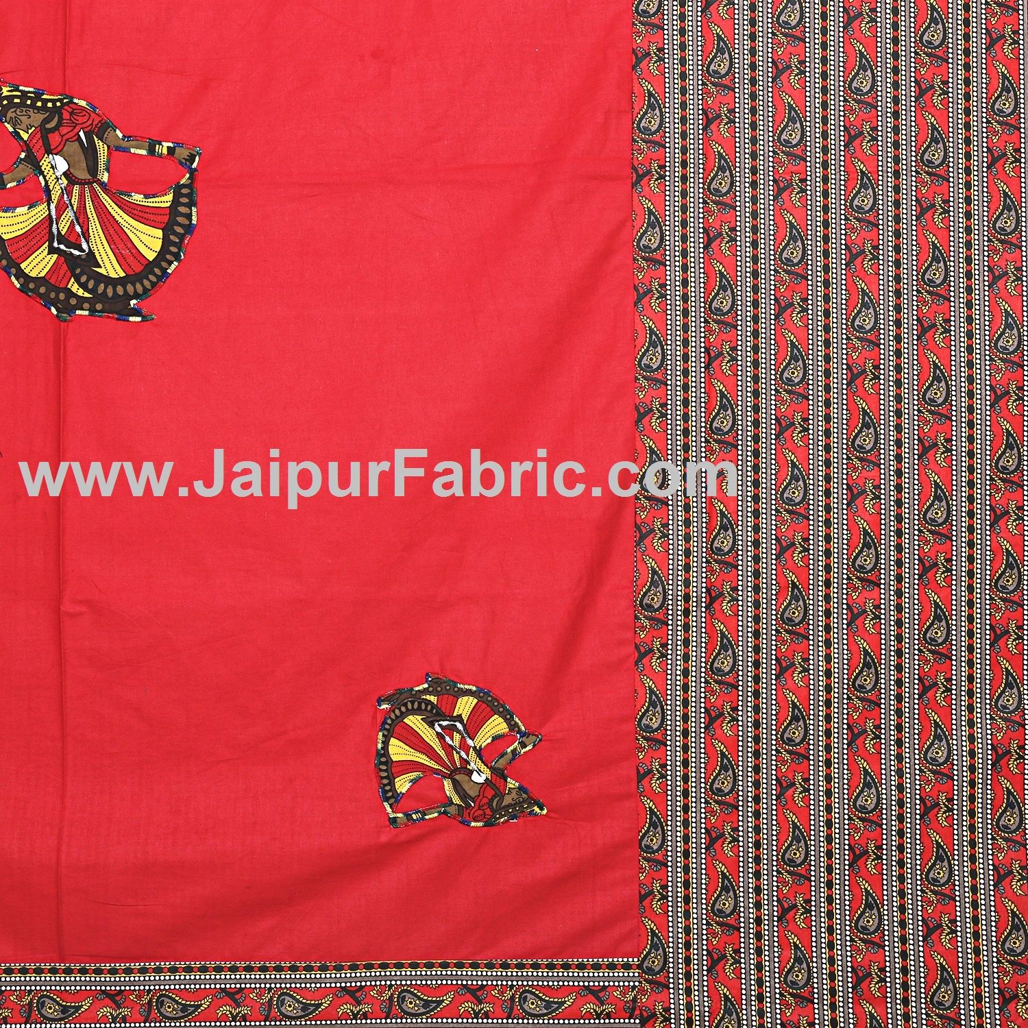 Double Bedsheet Rani color Gujri dance applique Design