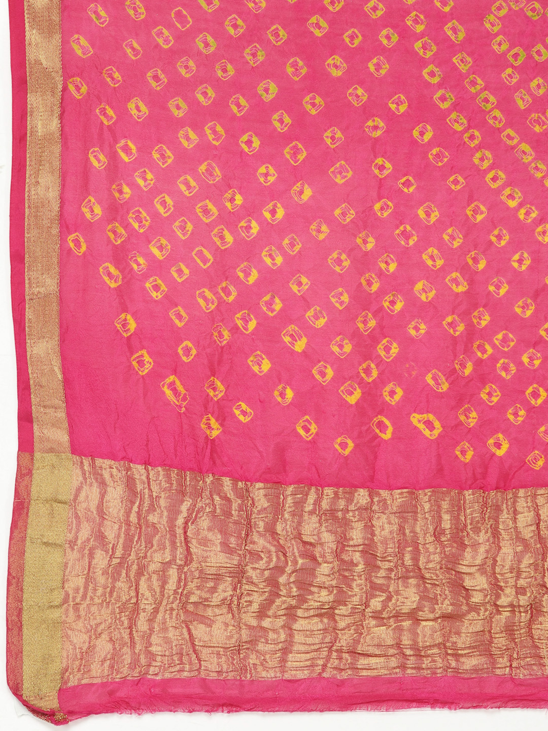 Women Silk Bandhani and Zari Weaving Saree with Unstitched Blouse - Pink