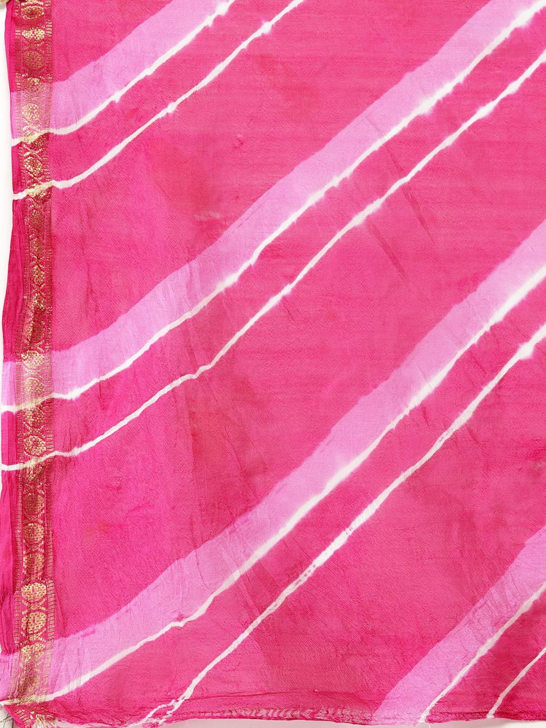 Womens Silk Bandhani and Zari Weaving Saree and Blouse Piece (Pink And White)