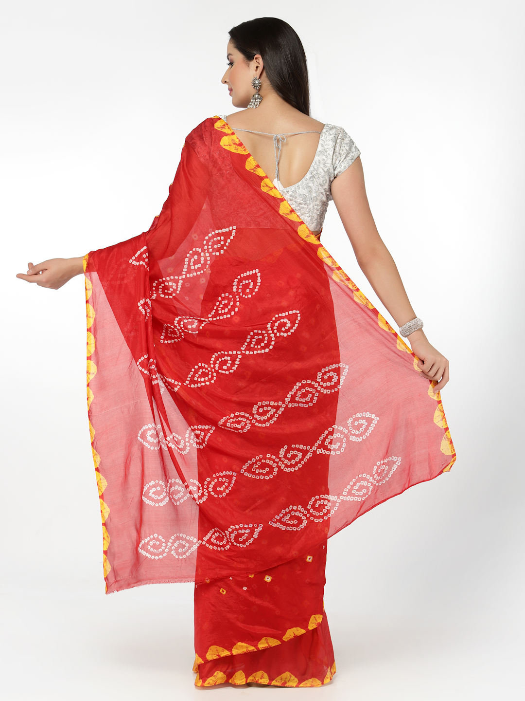 Women Silk Bandhani and Zari Weaving Saree with Unstitched Blouse - Red