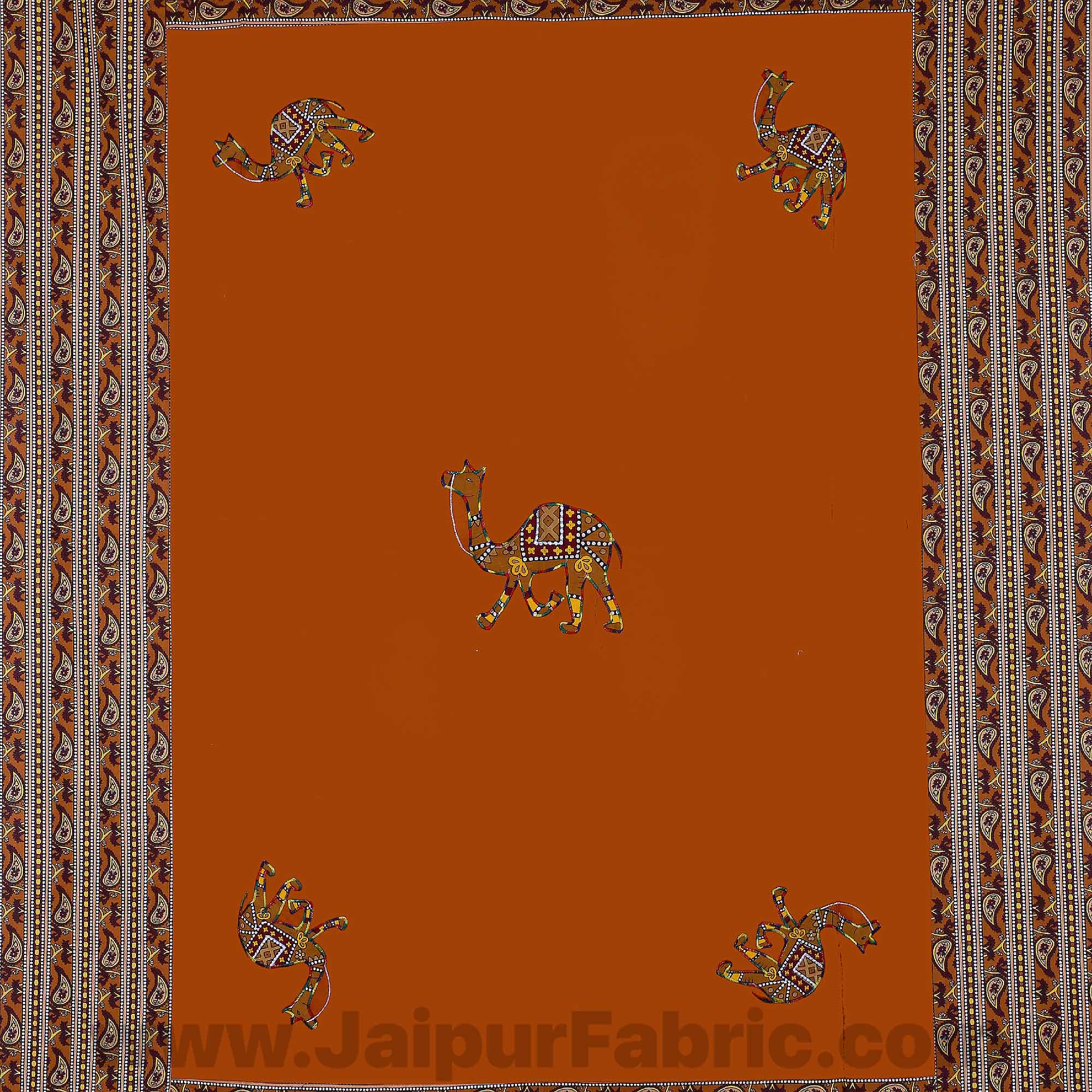 Applique Mustard Camel Jaipuri  Hand Made Embroidery Patch Work Single Bedsheet