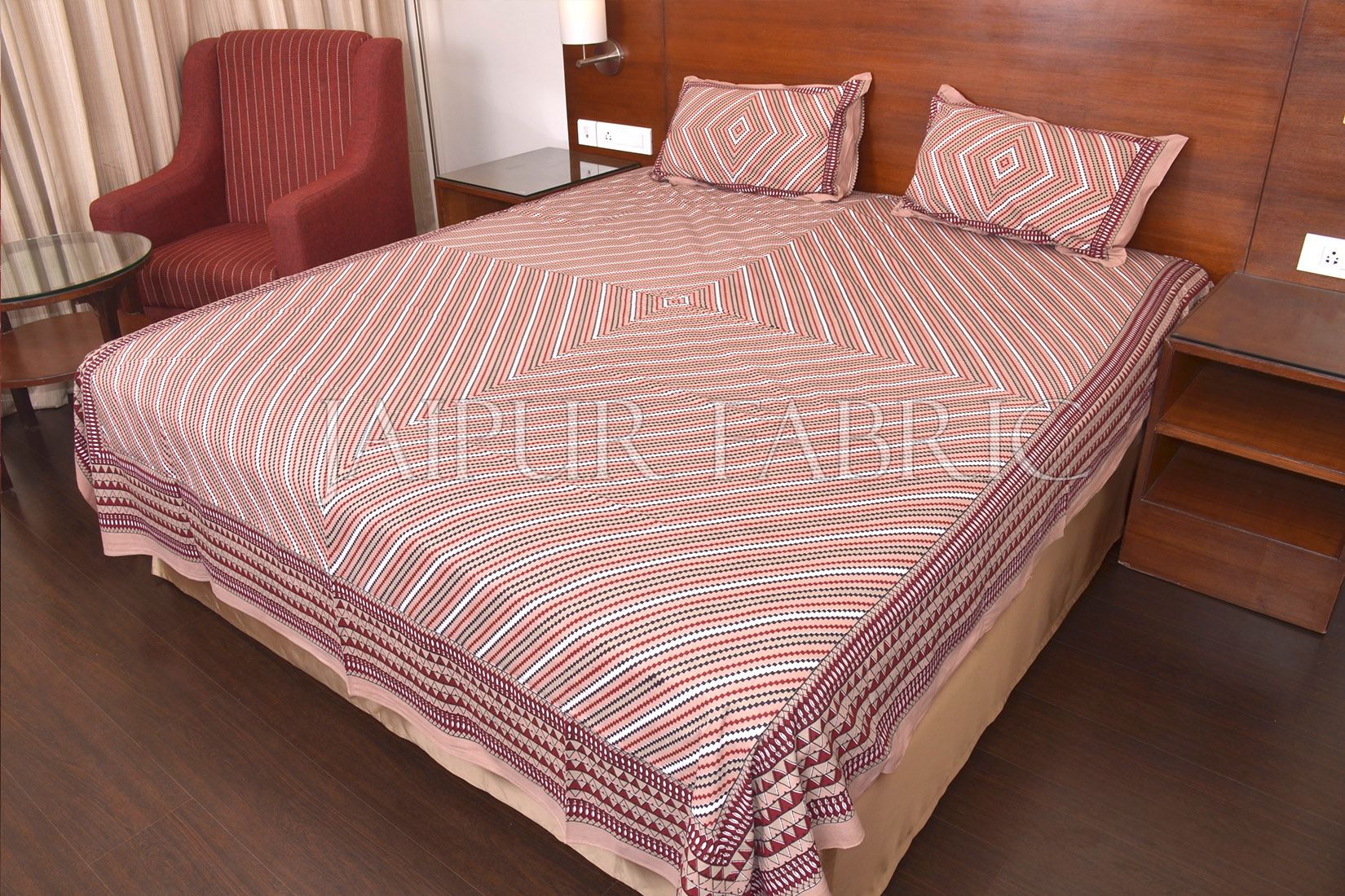 Brown Zick Zack Print Double Bed Sheet