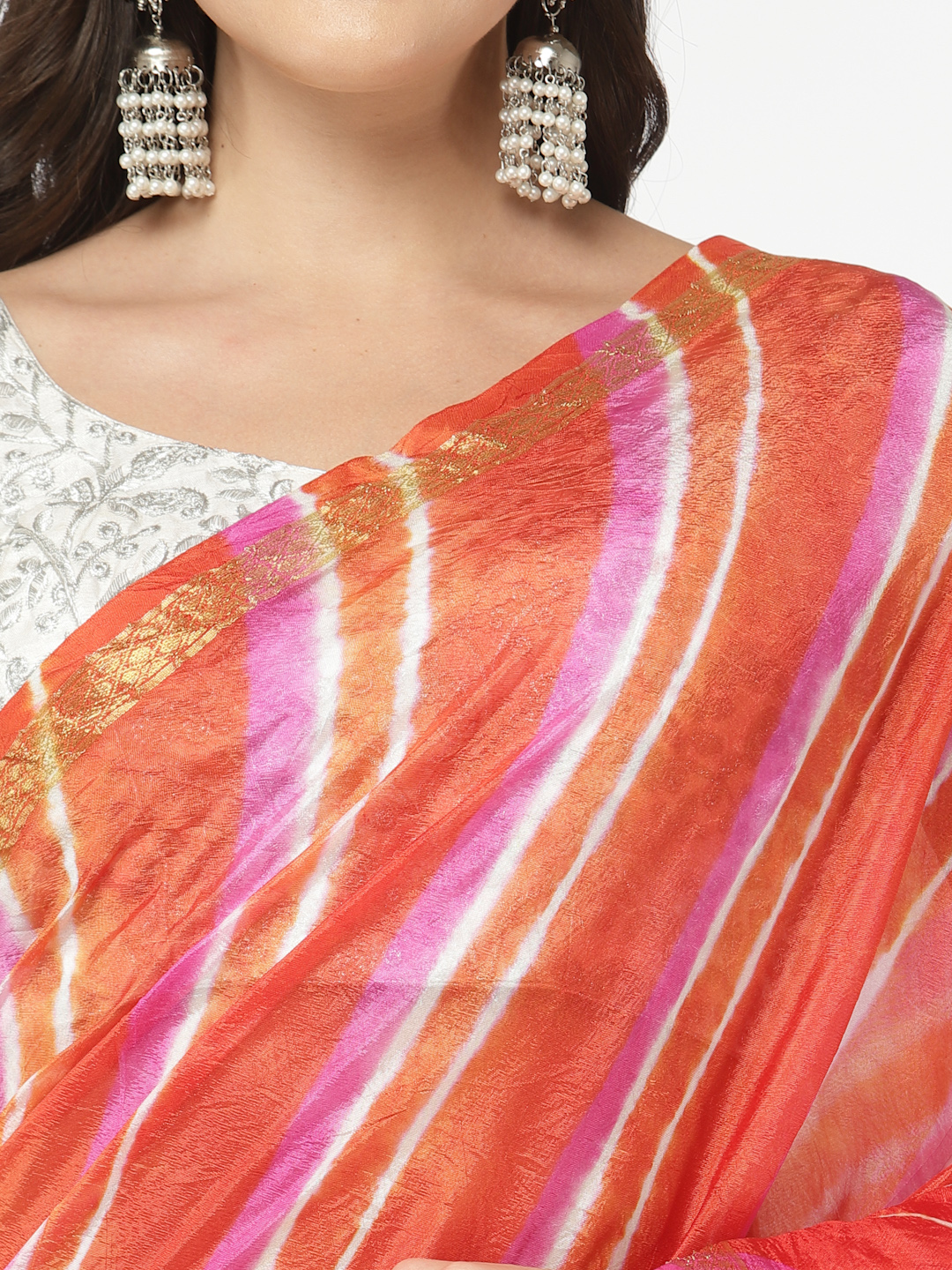 Women Silk Bandhani and Zari Weaving Saree with Unstitched Blouse - Orange