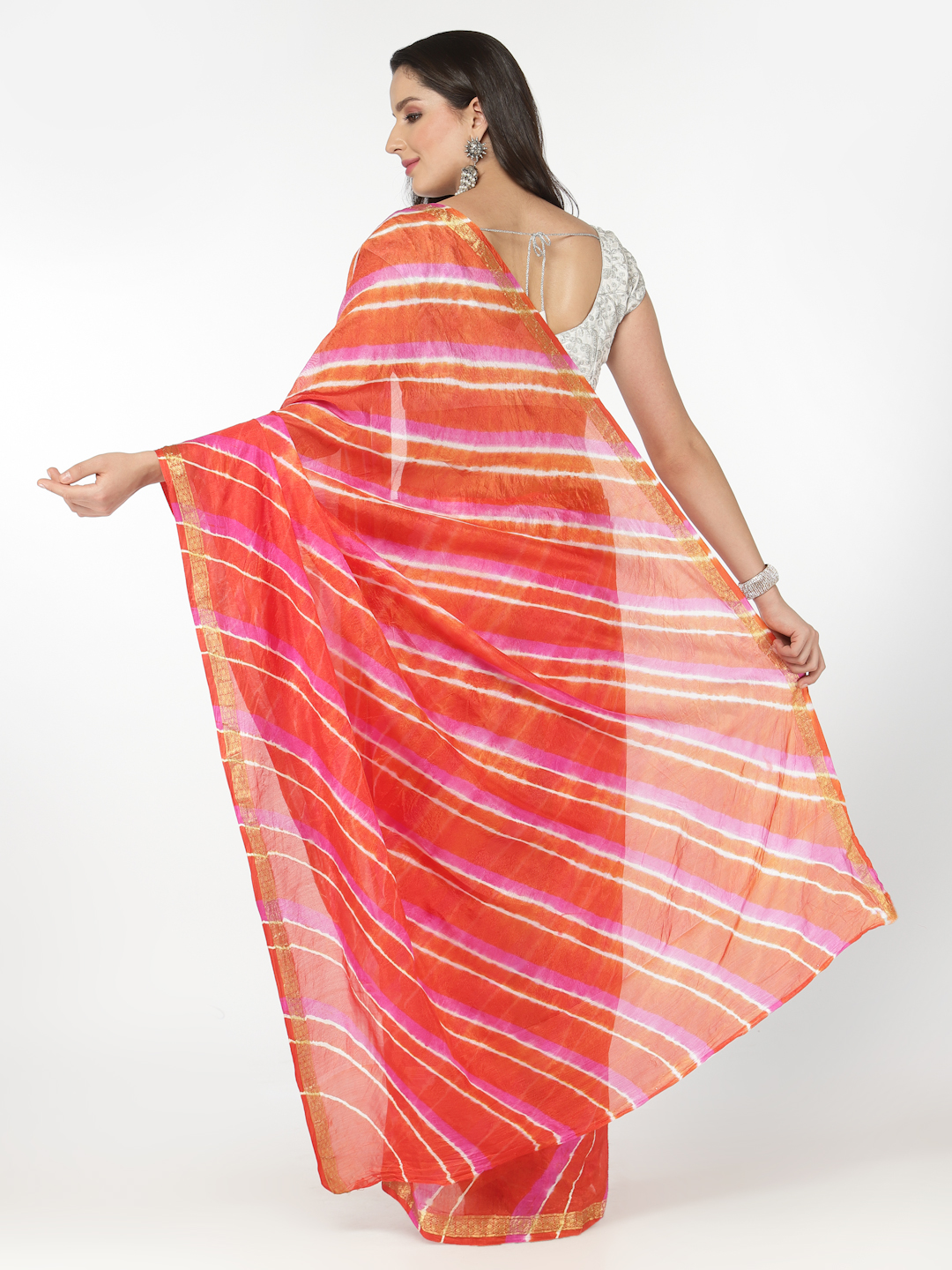 Women Silk Bandhani and Zari Weaving Saree with Unstitched Blouse - Orange