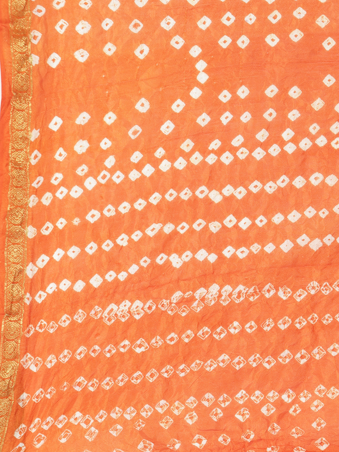 Silk Bandhani and Zari Weaving Saree with Unstitched Blouse - Orange