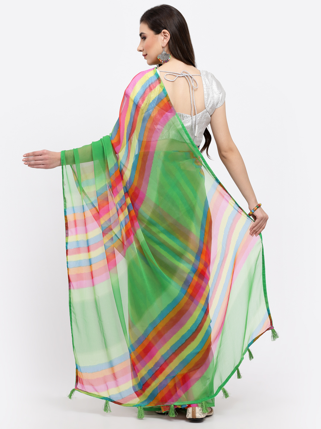 Women Lehariya Chiffon Saree And Blouse Multicolor with Unstitched