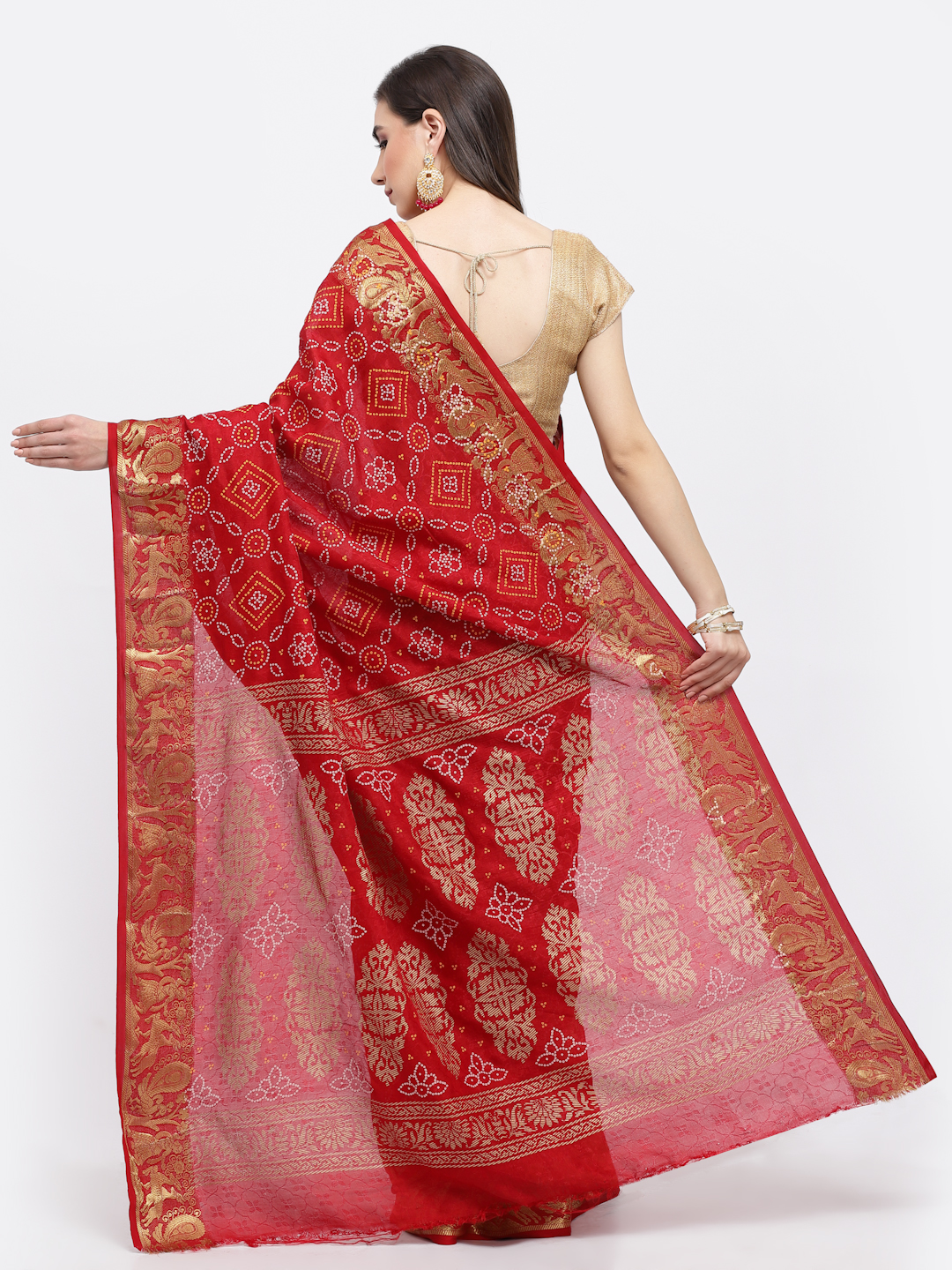 Women Bandhani With Zari Weaving Silk Saree And Blouse Maroon with Unstitched