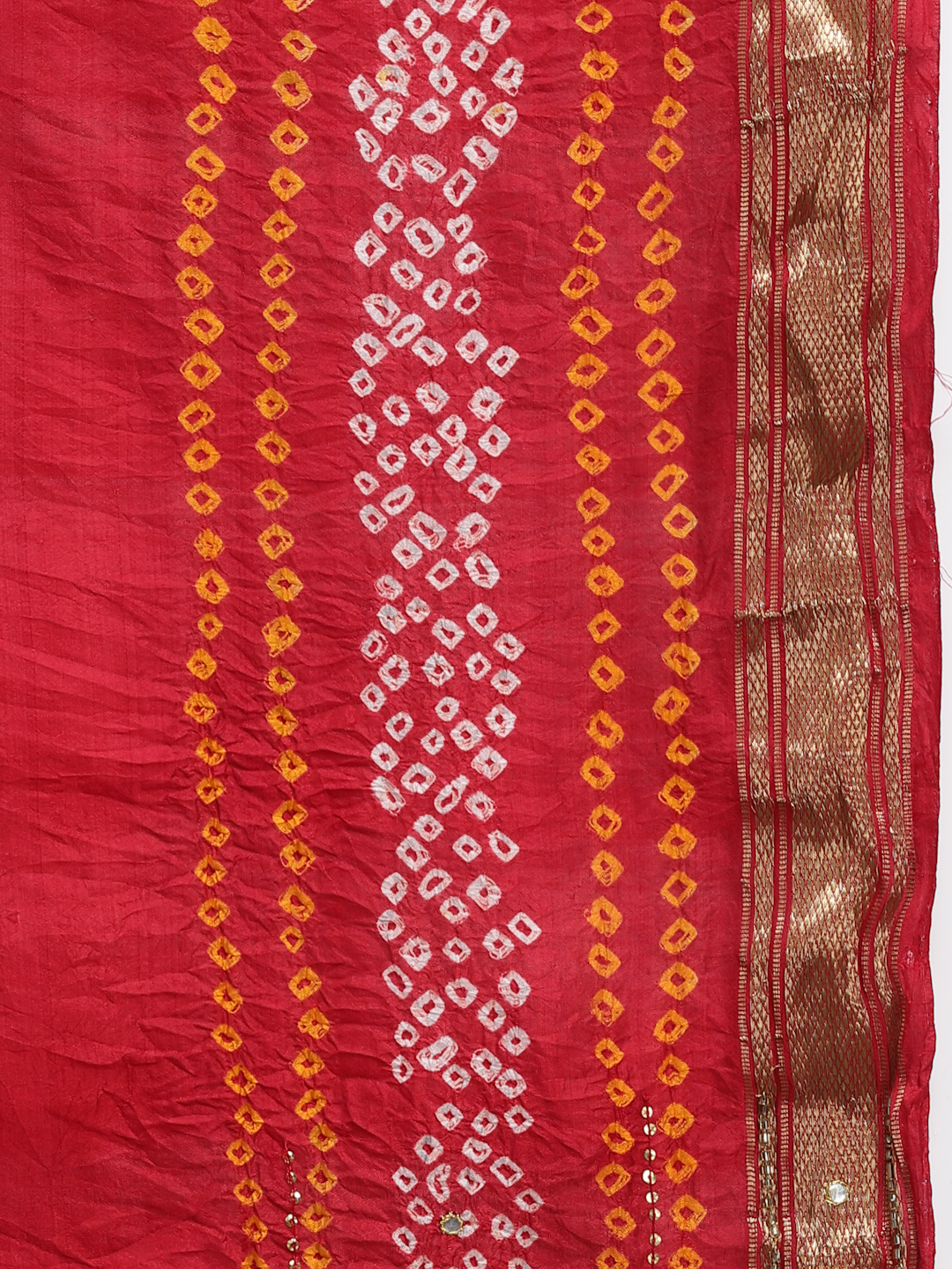 Women Bandhani With Embroidery And Zari Weaving Silk Saree And Blouse Maroon