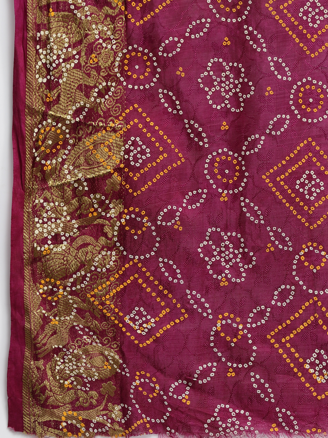 Women Bandhani With Zari Weaving Silk Saree And Blouse Wine  with Unstitched