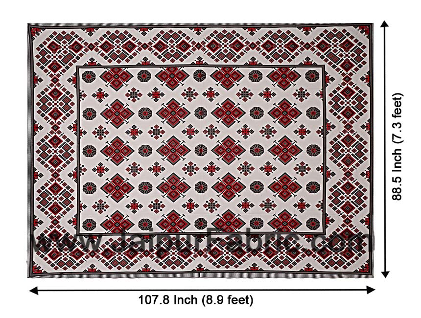 Double Bedsheet  Light Red And Grey  Border  Fine Cotton  Rangoli  Print