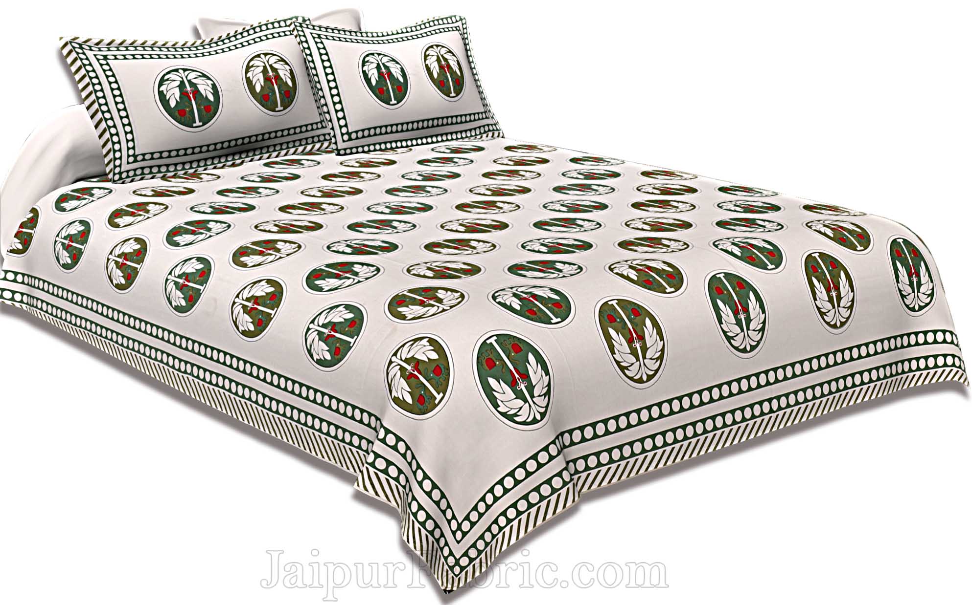 Double Bedsheet Grey  Border  Fine Cotton Green Tree Print