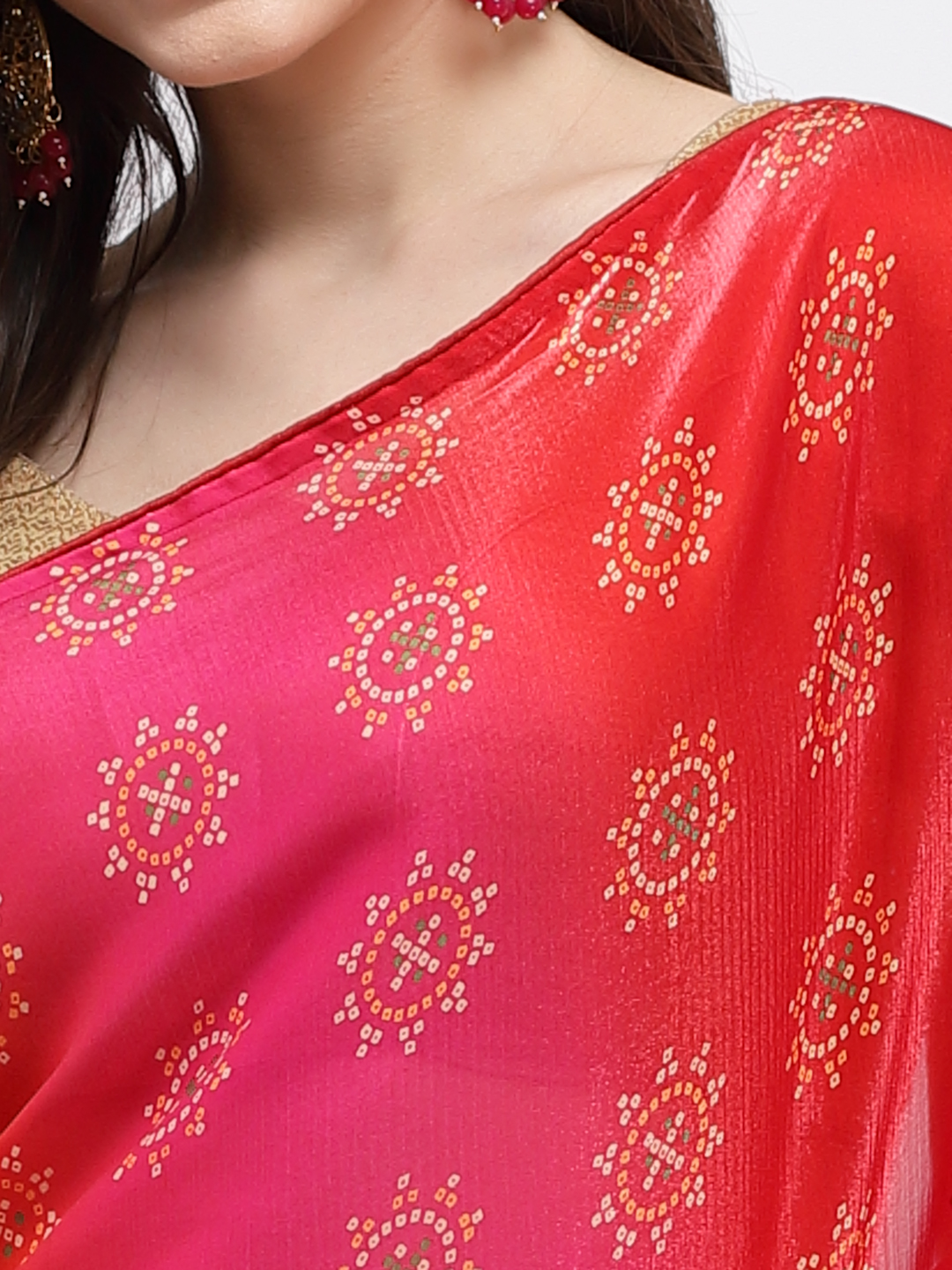 Women Geometric Print Silk Saree And Blouse Pink And Orange with Unstitched