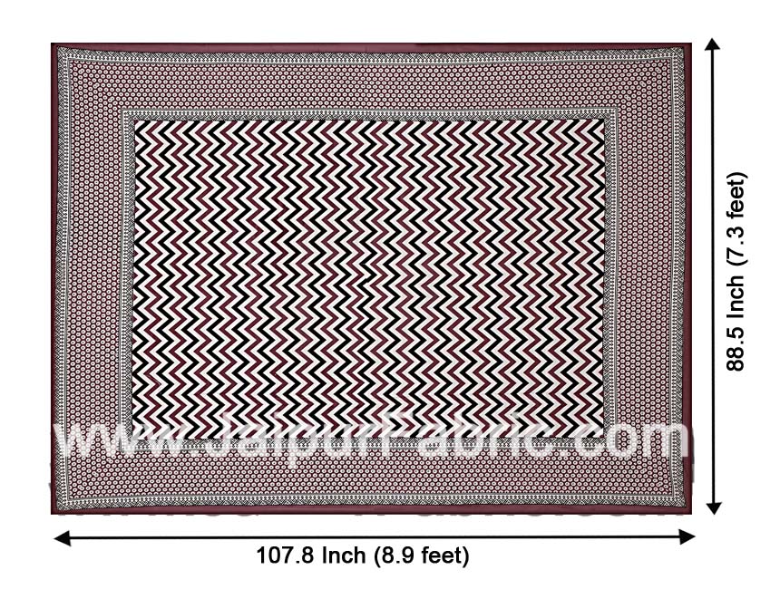 Double Bedsheet Light Maroon  Border  Fine Cotton  Zig -Zag Print