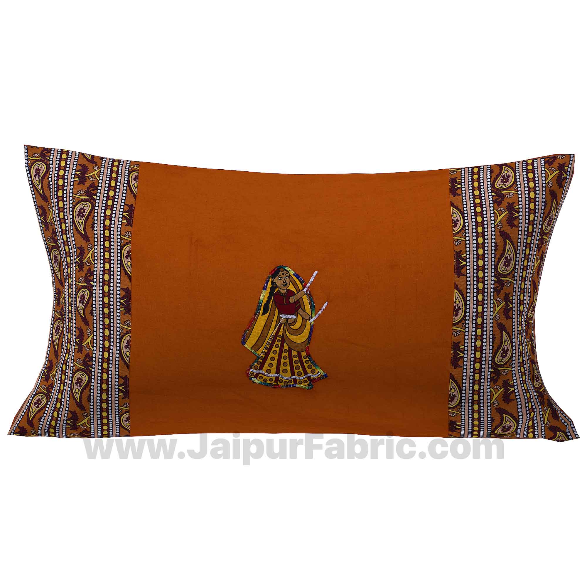 Applique Mustard Dandiya Jaipuri  Hand Made Embroidery Patch Work Single Bedsheet