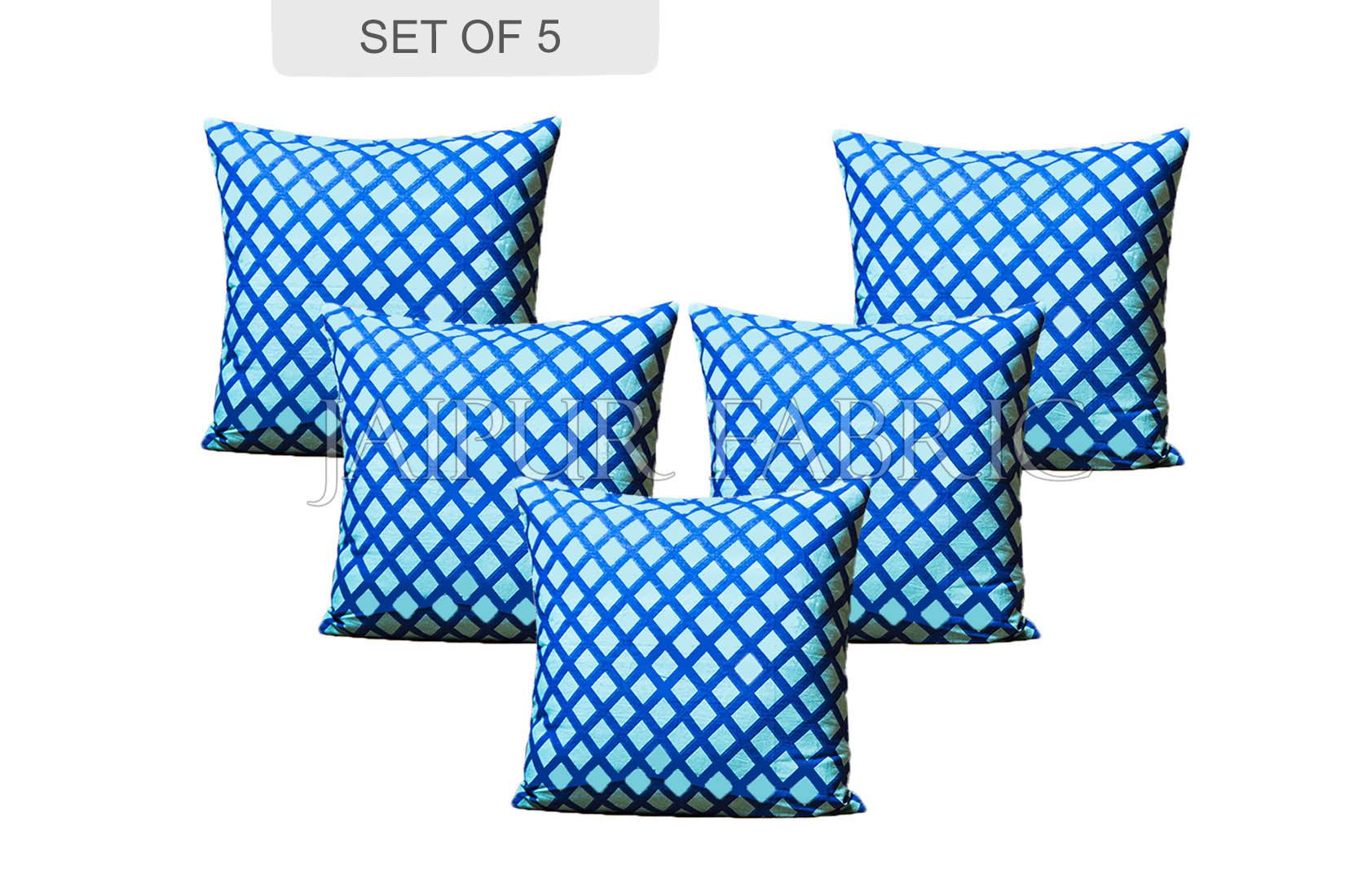 Bice Color Blue Square Print Cushion Cover