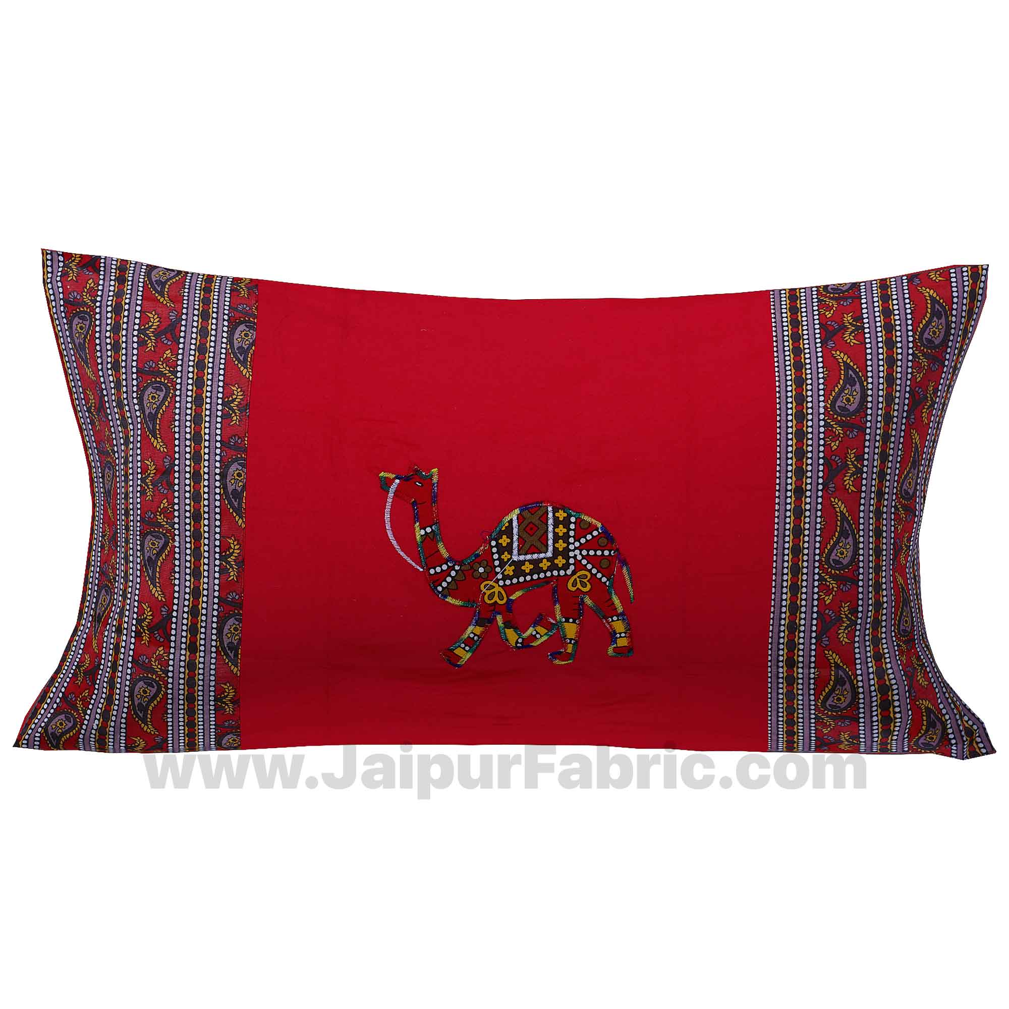 Applique Red Camel Jaipuri  Hand Made Embroidery Patch Work Single Bedsheet