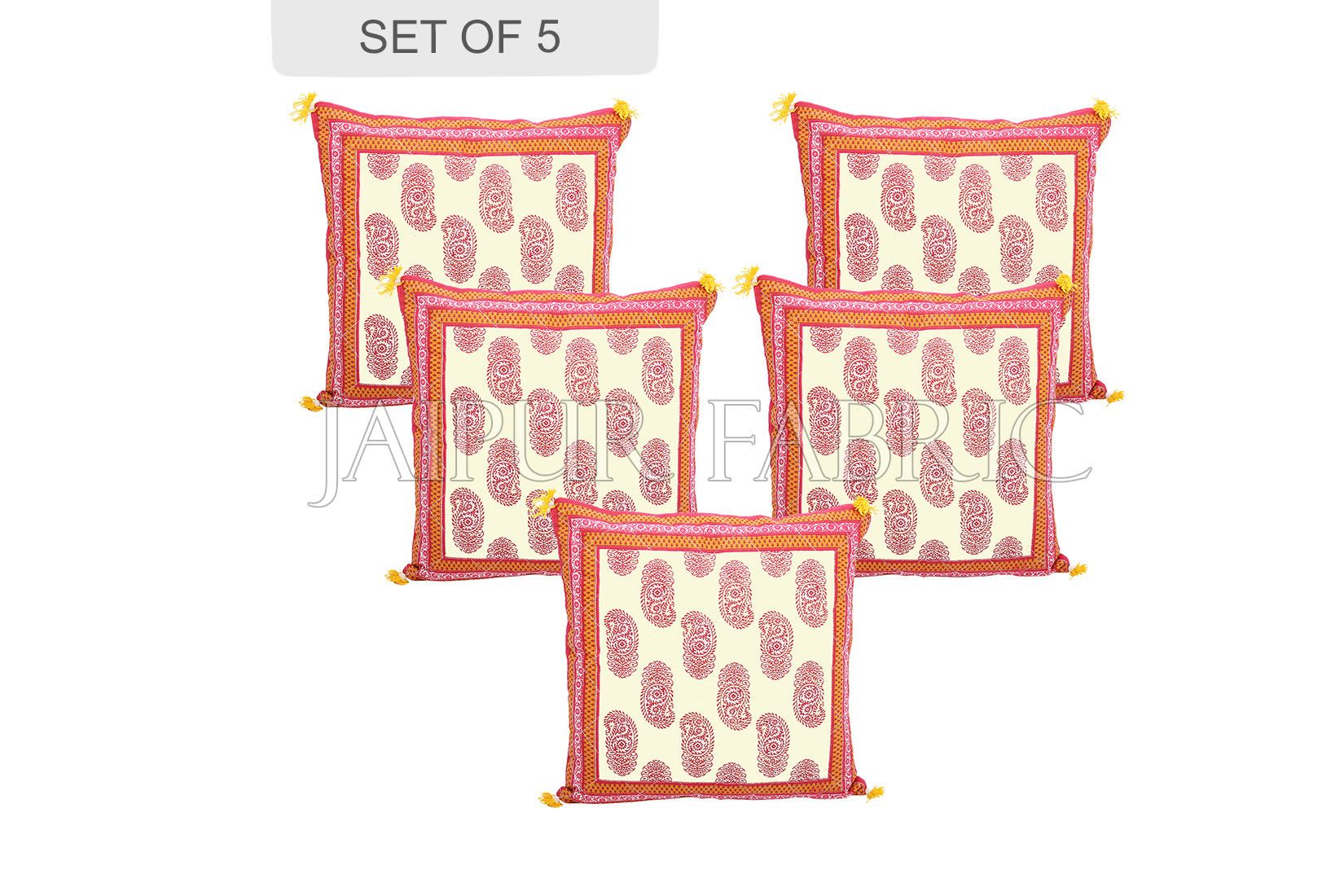 Orange Border Keri Block Print Cotton Cushion Cover