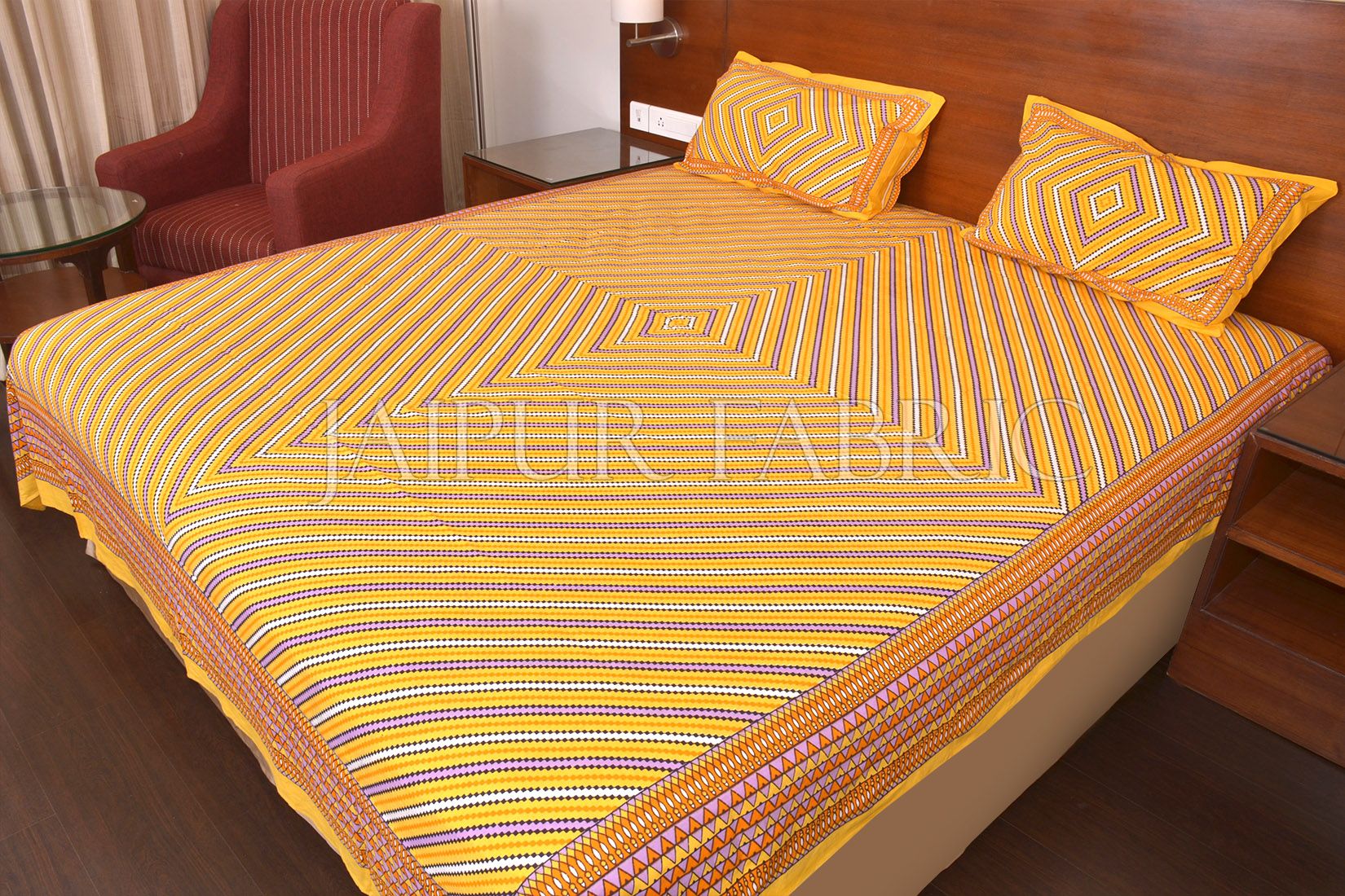 Yellow Zick Zack Print Double Bed Sheet