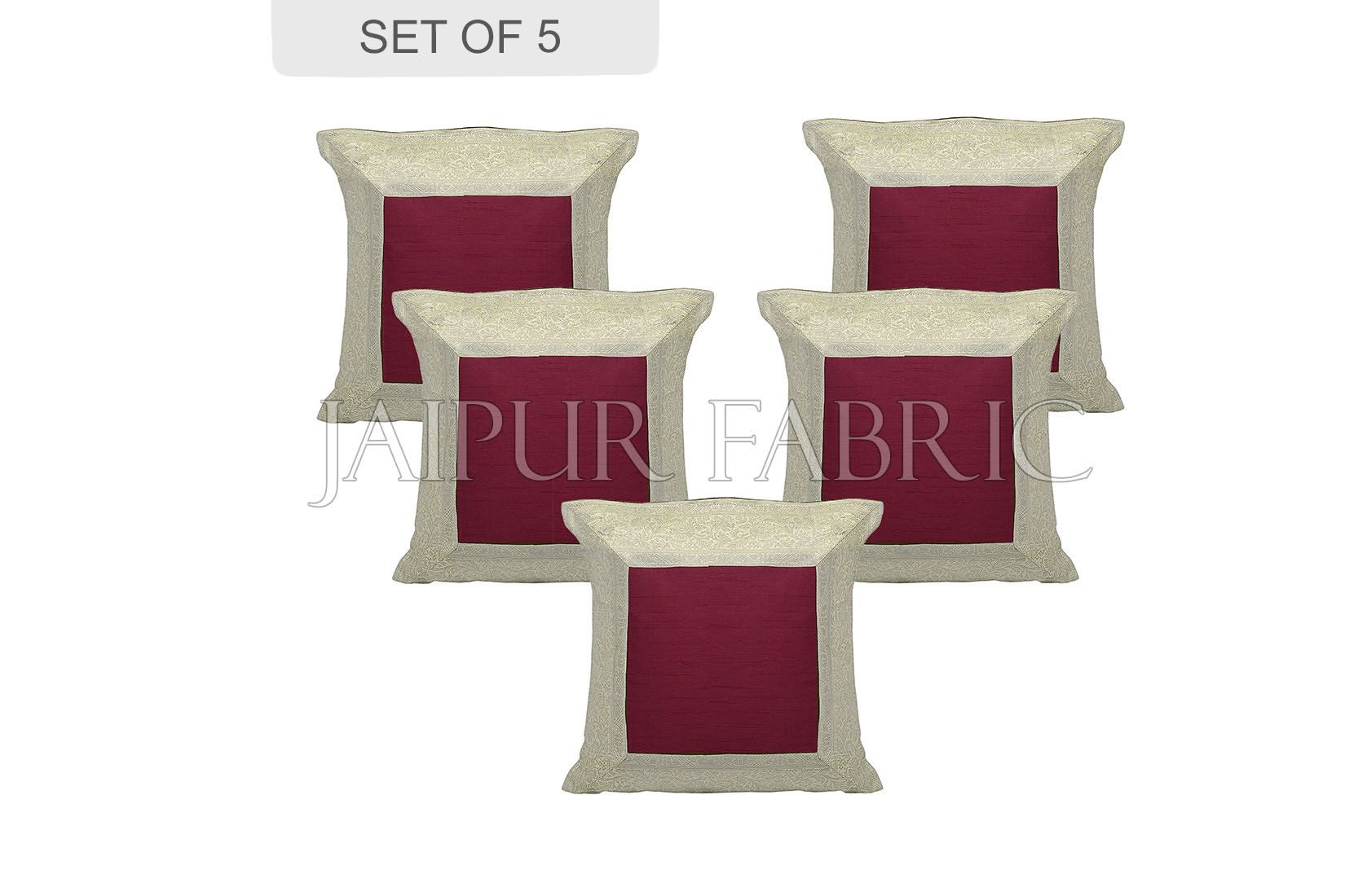 Maroon Base with White Gota Work Border Cotton Satin Silk Cushion Cover