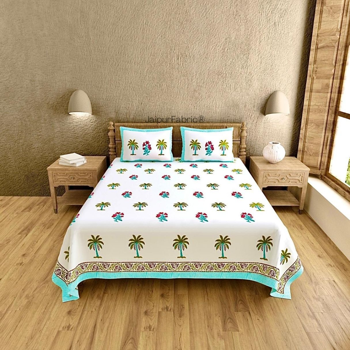 Intricately Designed Masterpiece Block Print 400 TC Pure Cotton King Size Bedsheet