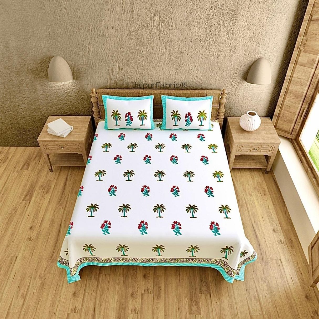 Intricately Designed Masterpiece Block Print 400 TC Pure Cotton King Size Bedsheet