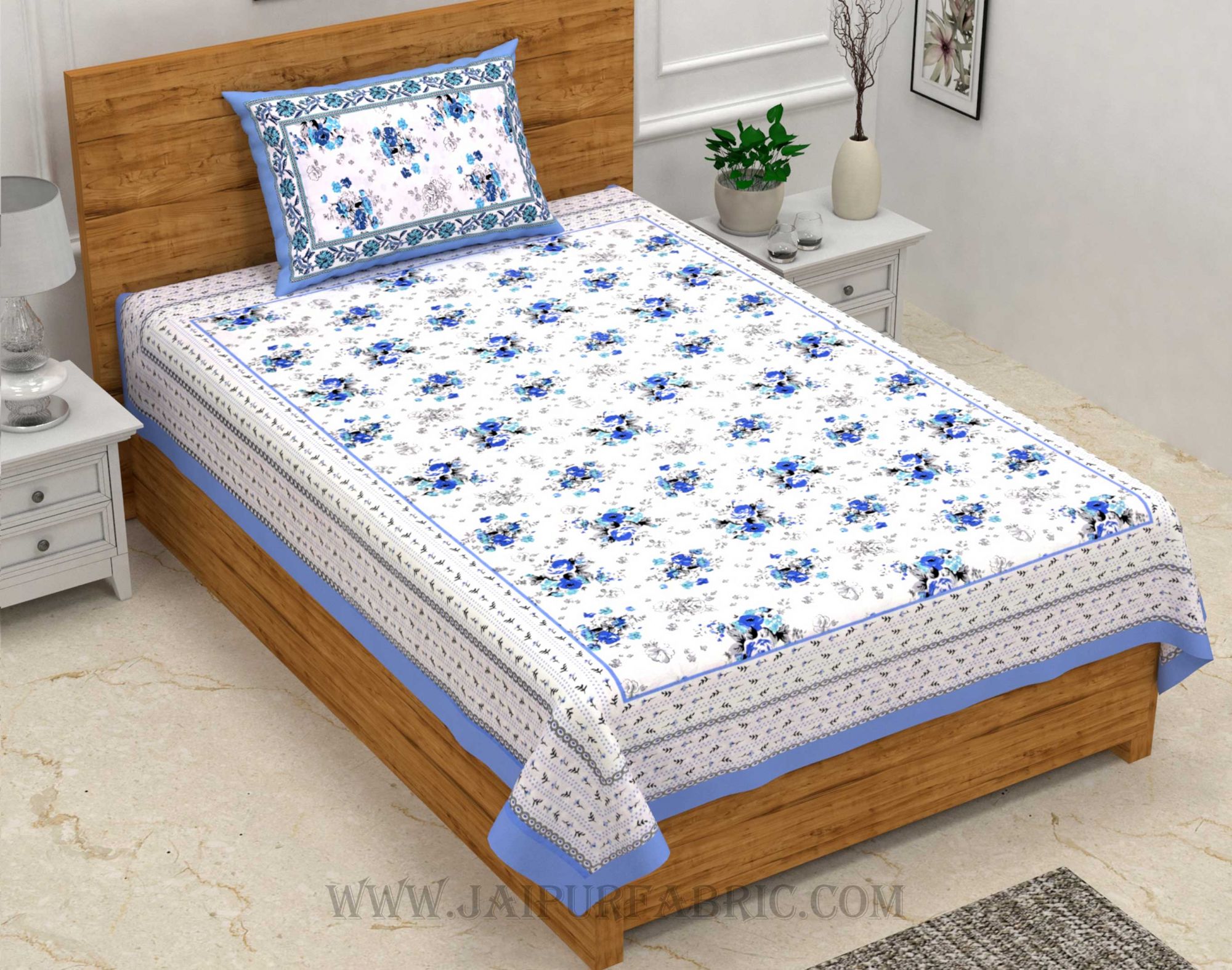 Blue Bunch of Flowers Single Bedsheet