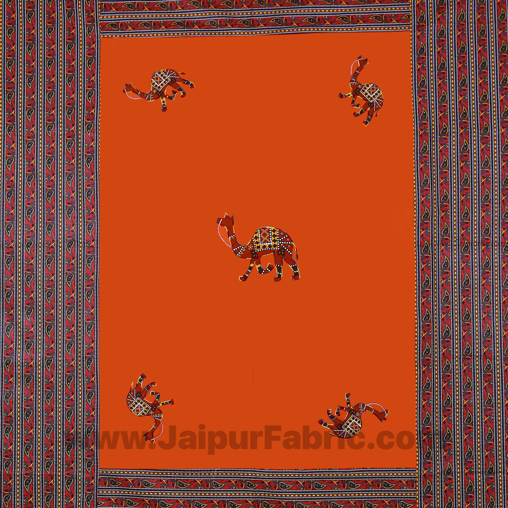 Applique Orange Camel Jaipuri  Hand Made Embroidery Patch Work Double Bedsheet