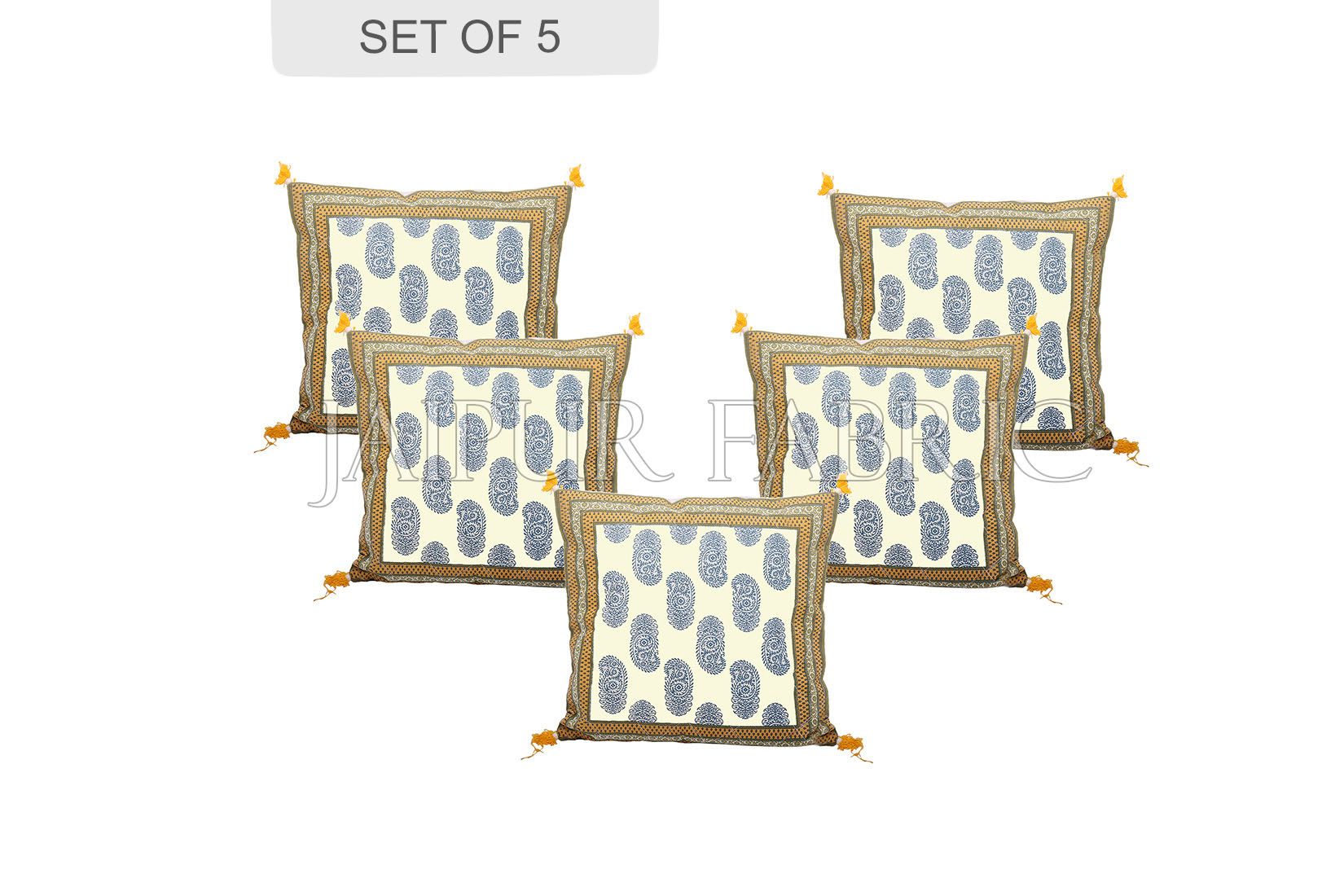 Olive Color Border Keri Block Print Cotton Cushion Cover