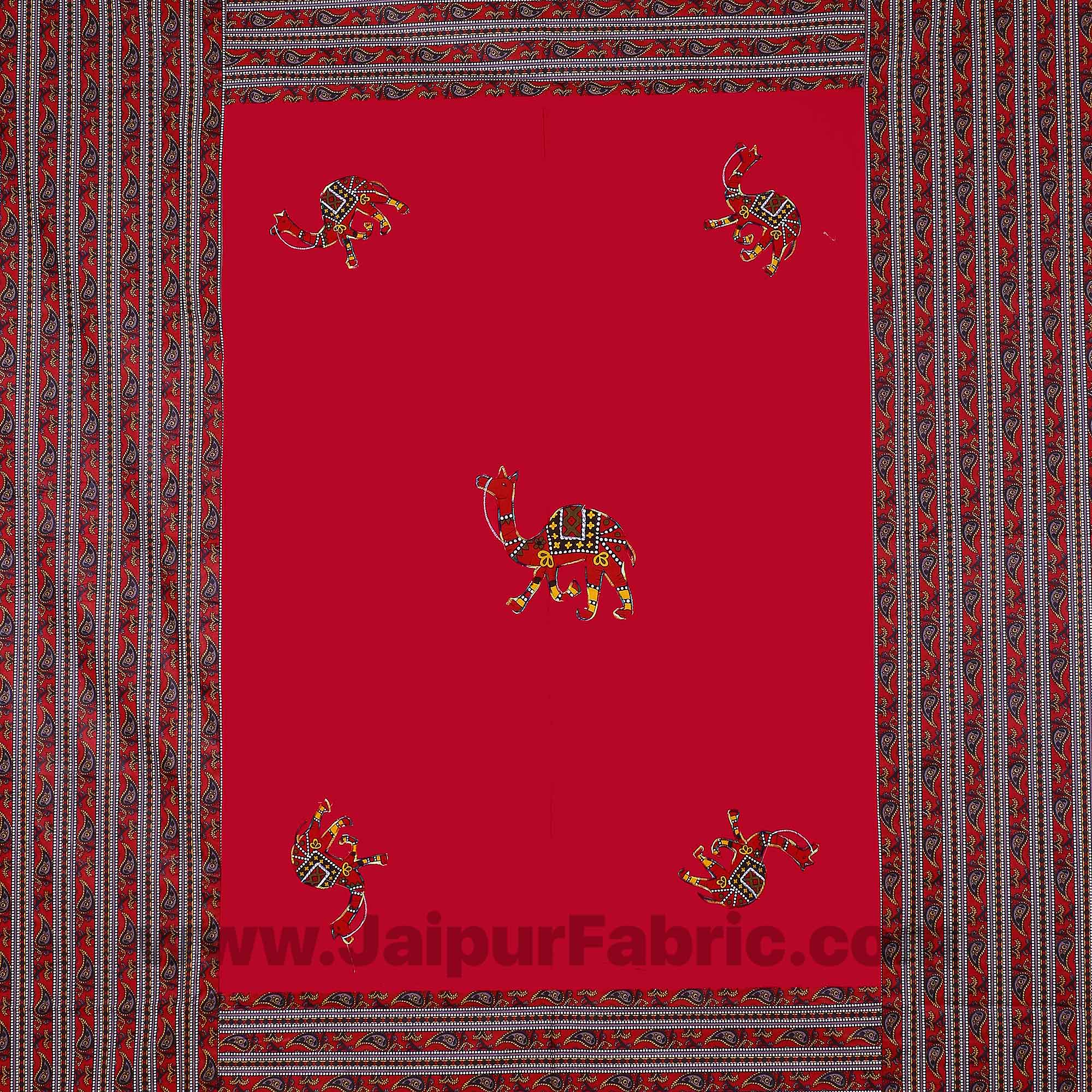 Applique Red Camel Jaipuri  Hand Made Embroidery Patch Work Double Bedsheet