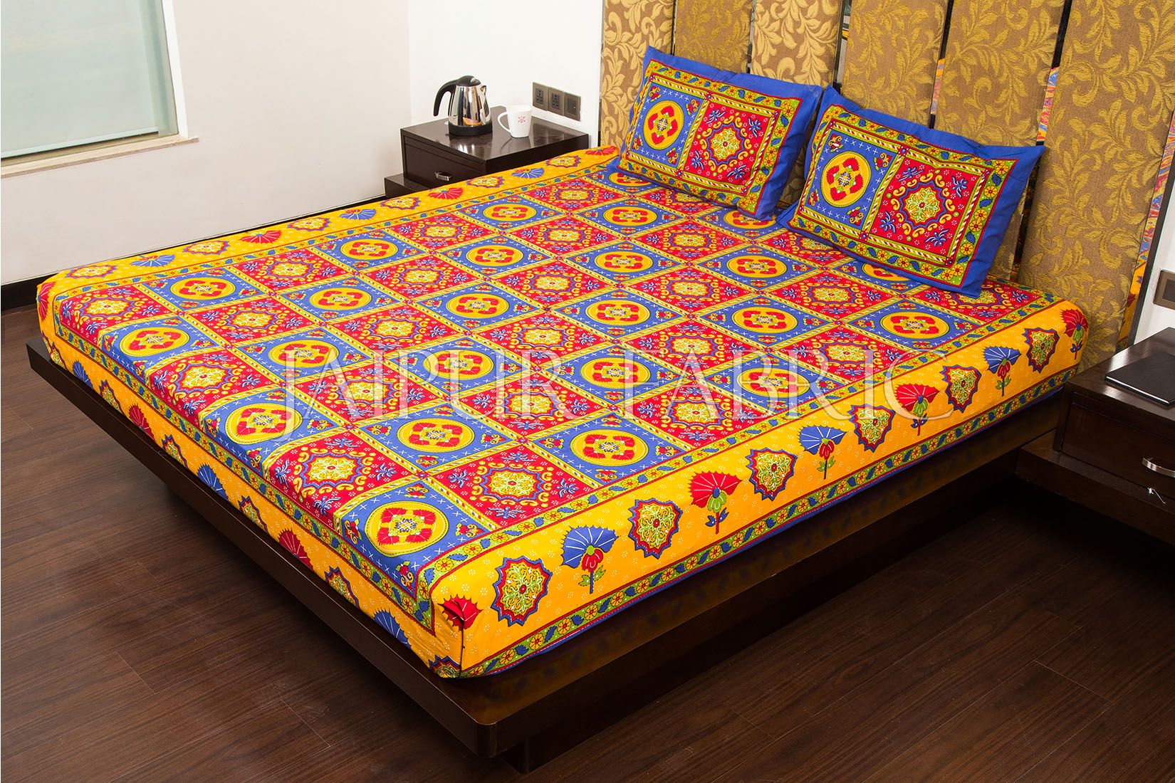 Blue Royal Jaipuri Print Cotton Double Bed Sheet