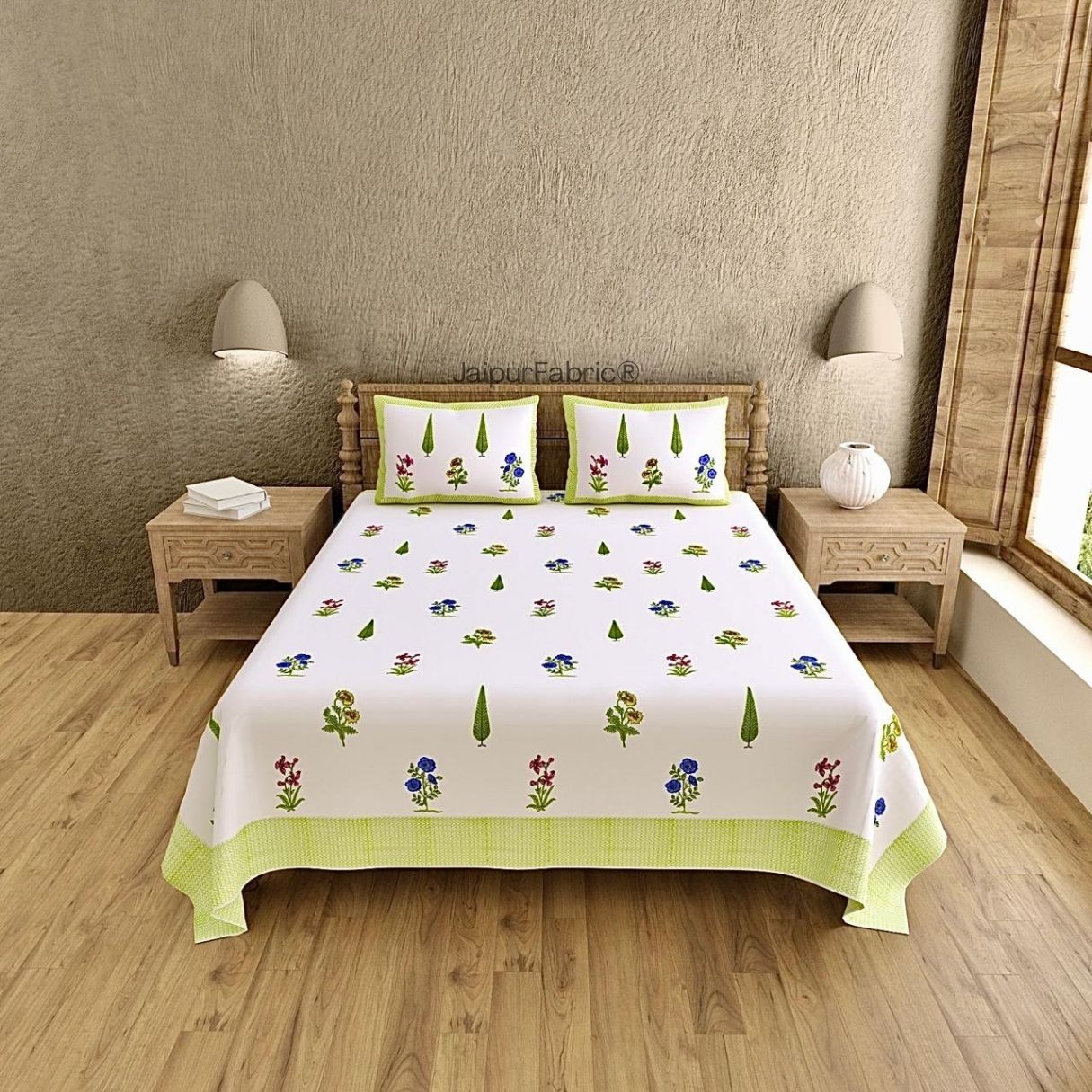 Timeless Luxury Curated Block Print 400 TC Pure Cotton King Size Bedsheet