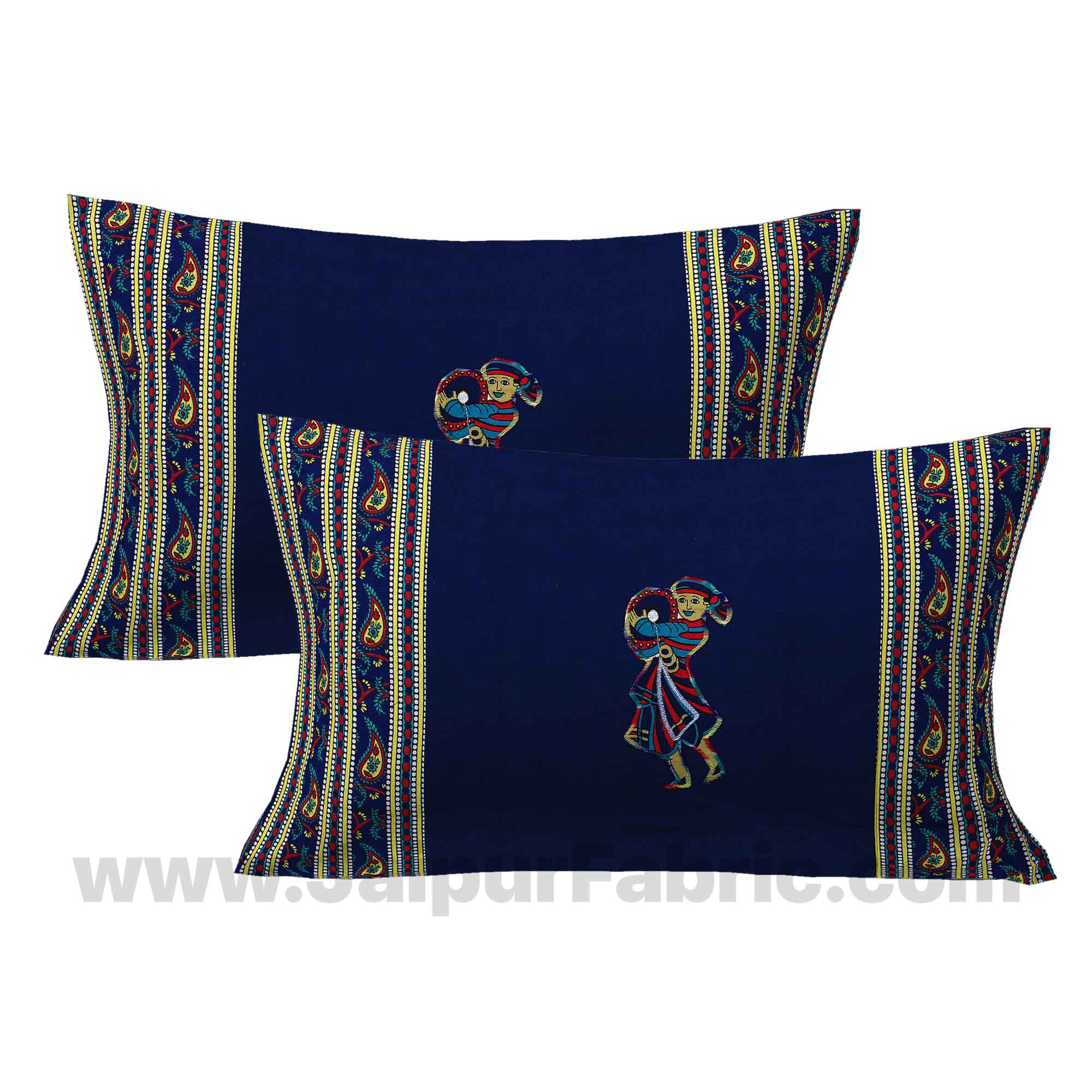 Applique Blue Chang Dance Jaipuri  Hand Made Embroidery Patch Work Double Bedsheet