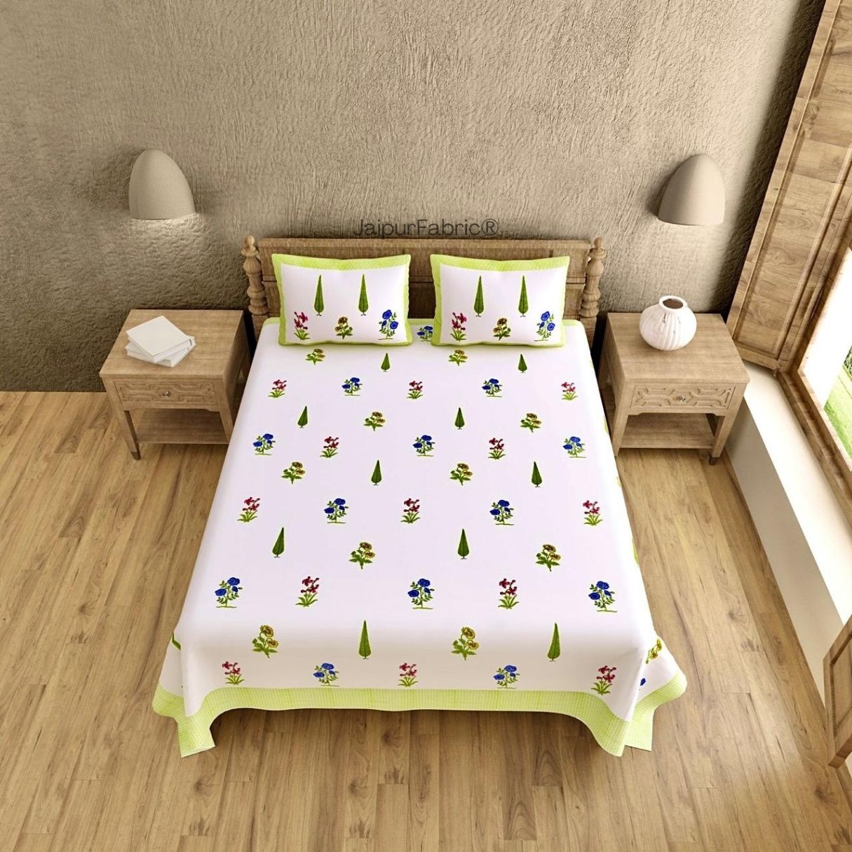 Timeless Luxury Curated Block Print 400 TC Pure Cotton King Size Bedsheet