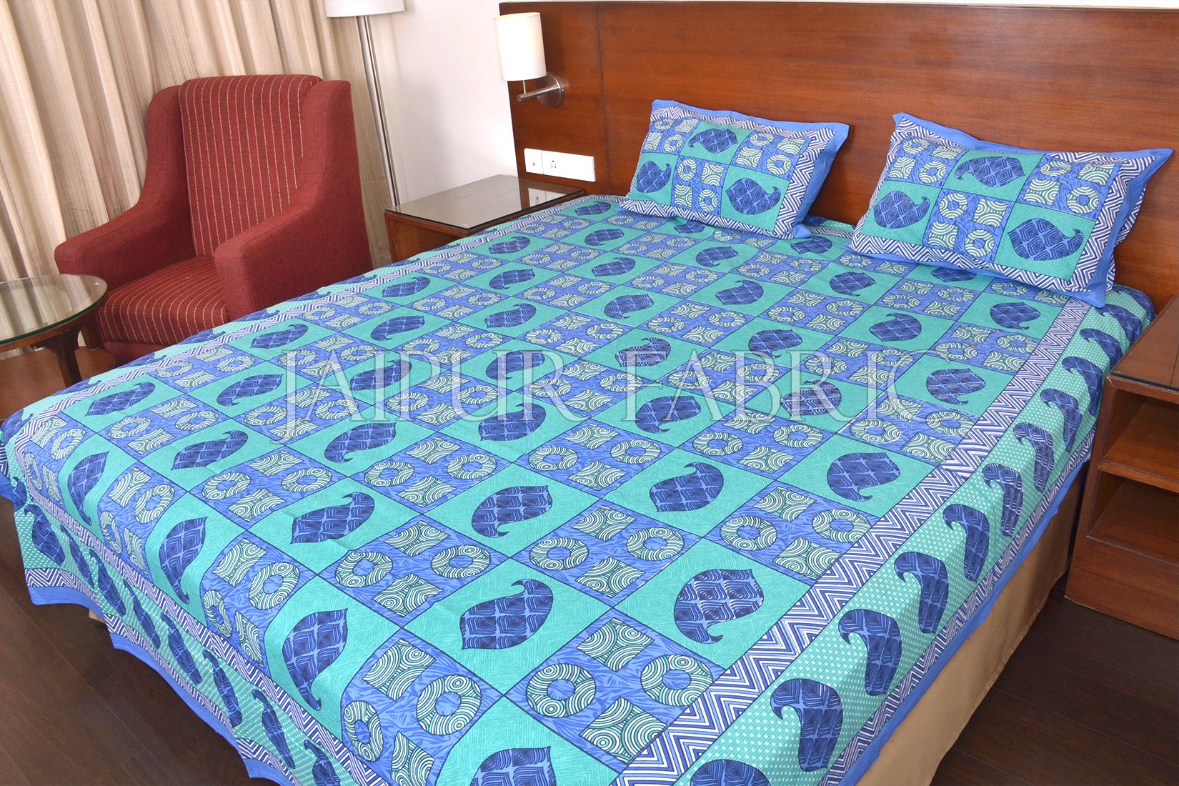 Keri Print  Bice Color Base with Blue Shade Double Bed Sheet