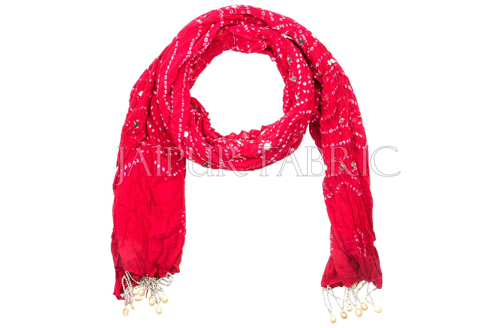 Maroon Bandhej Beads Work Dupatta