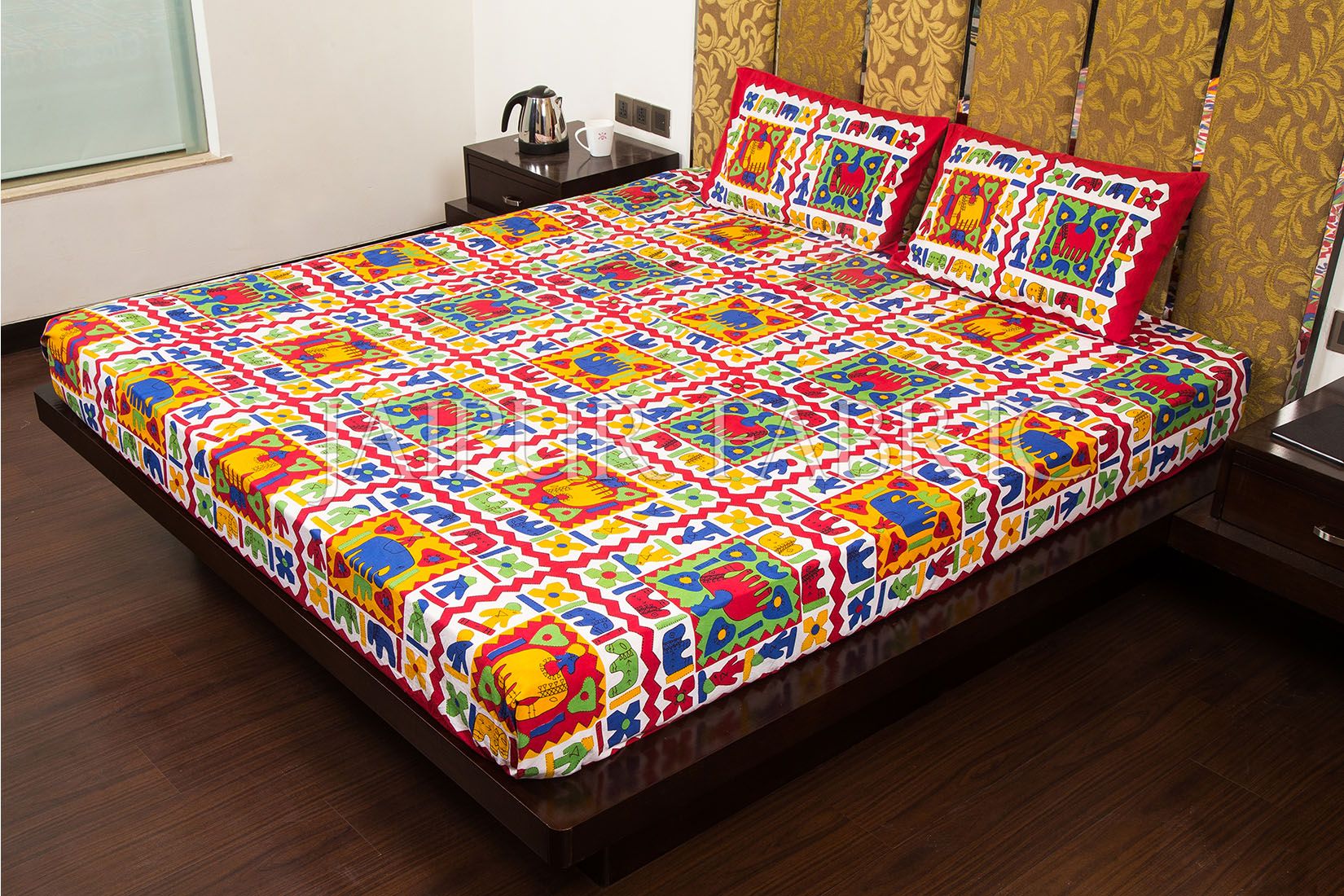 Red Border Multi Color Cotton Double Bed Sheet