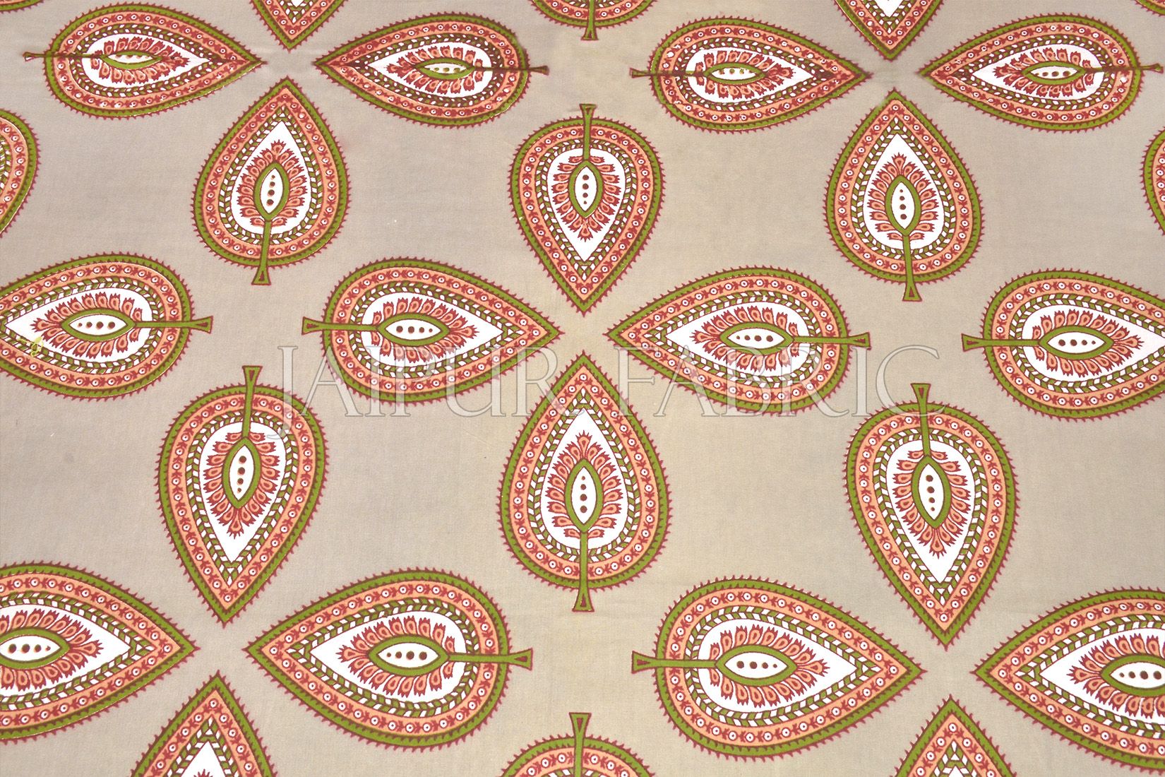 Olive Color Jaipuri Paan Patti Print Double Bed Sheet