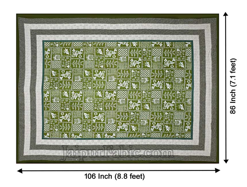 Double Bedsheet Green Border With Check Print Green Base