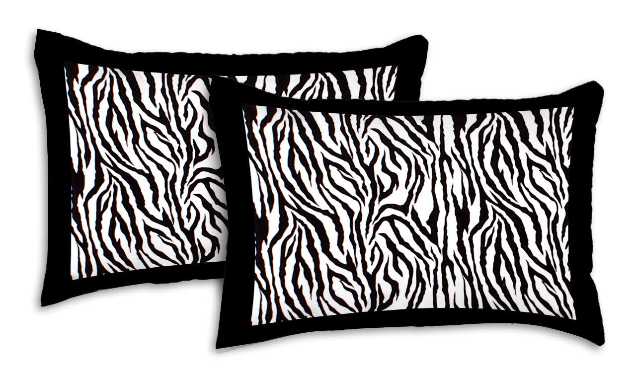 Black Border White  Base Zebra Print Fine Cotton Double Bed sheet  With Pillow Cover